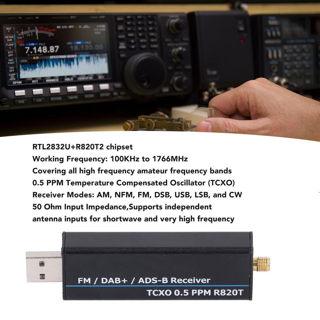 Приемник RTL SDR от 100 кГц до 1766 МГц RTL2832U R820T2 0,5 PPM TCXO Программно определяемый радиоприемник