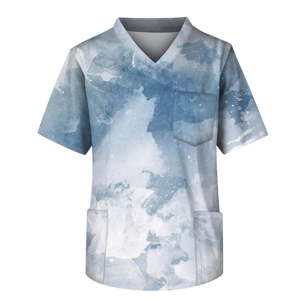 Мужские топы с короткими рукавами и v-образным вырезом с принтом, рабочая блузка с карманами