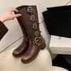 Platform Combat Boots Zip Chuny Heel Buckle Vintage Fashion Casual Luxury Designer Western Mid Calf Boots Shoes Woman