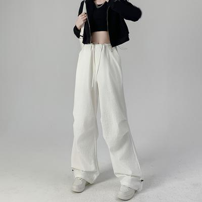 Женские брюки-карго с эластичной высокой талией, регулируемые на шнурке, длинные брюки, однотонные