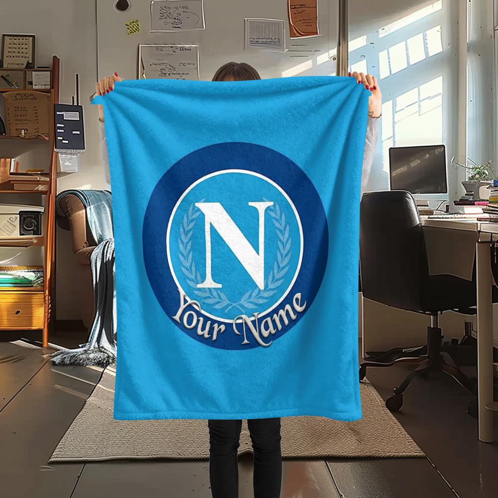 1PC Napoli Crest Custom Name Patterned Flannel Blanket Suitable For All Seasons For Home Decor Warmth And Comfort Gifts Holiday Present