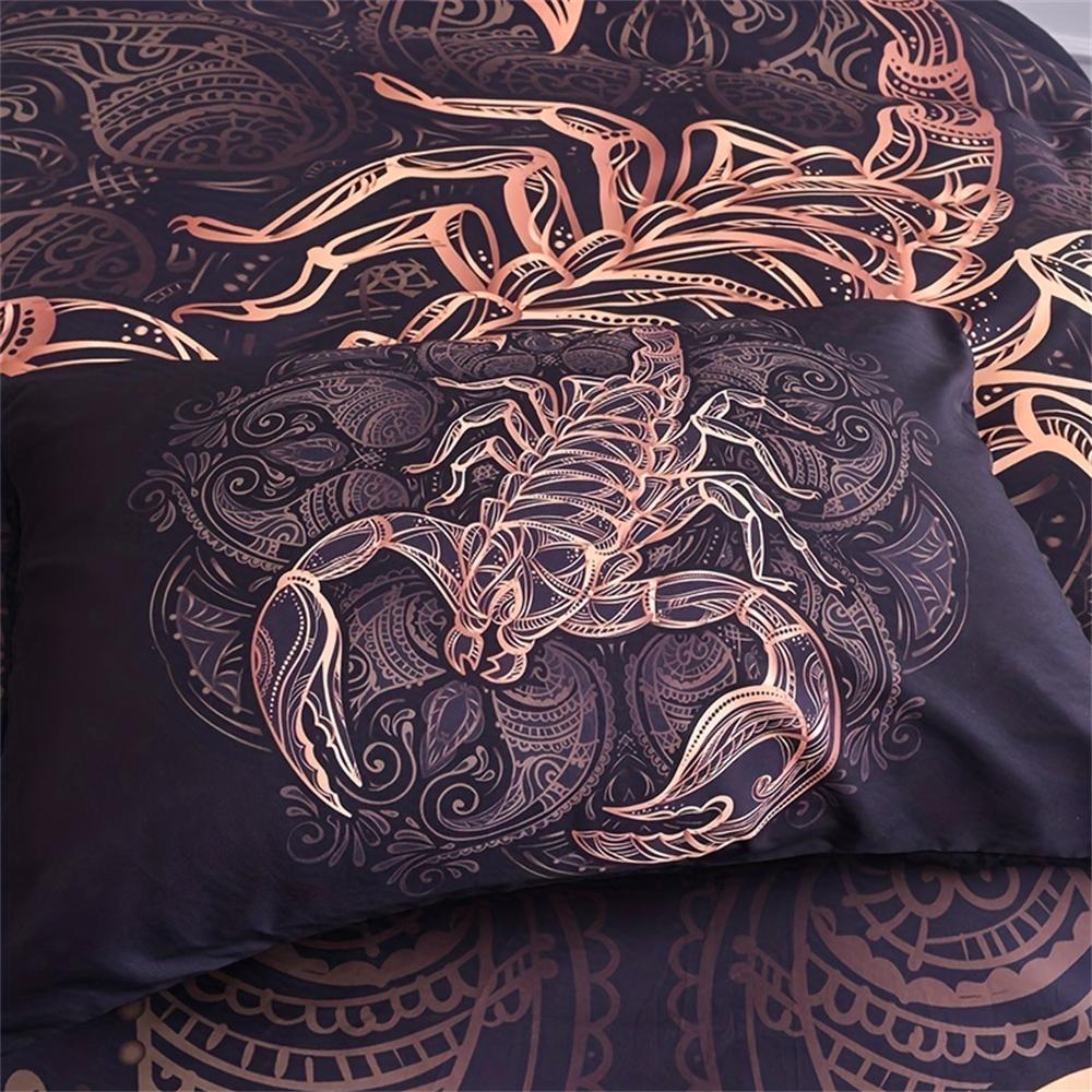 Набор пододеяльников с принтом созвездия Скорпиона, 2/3 шт., черный и золотой (1 Пододеяльник + 1/2 Наволочки, Без наполнителя), Комплект постельного белья