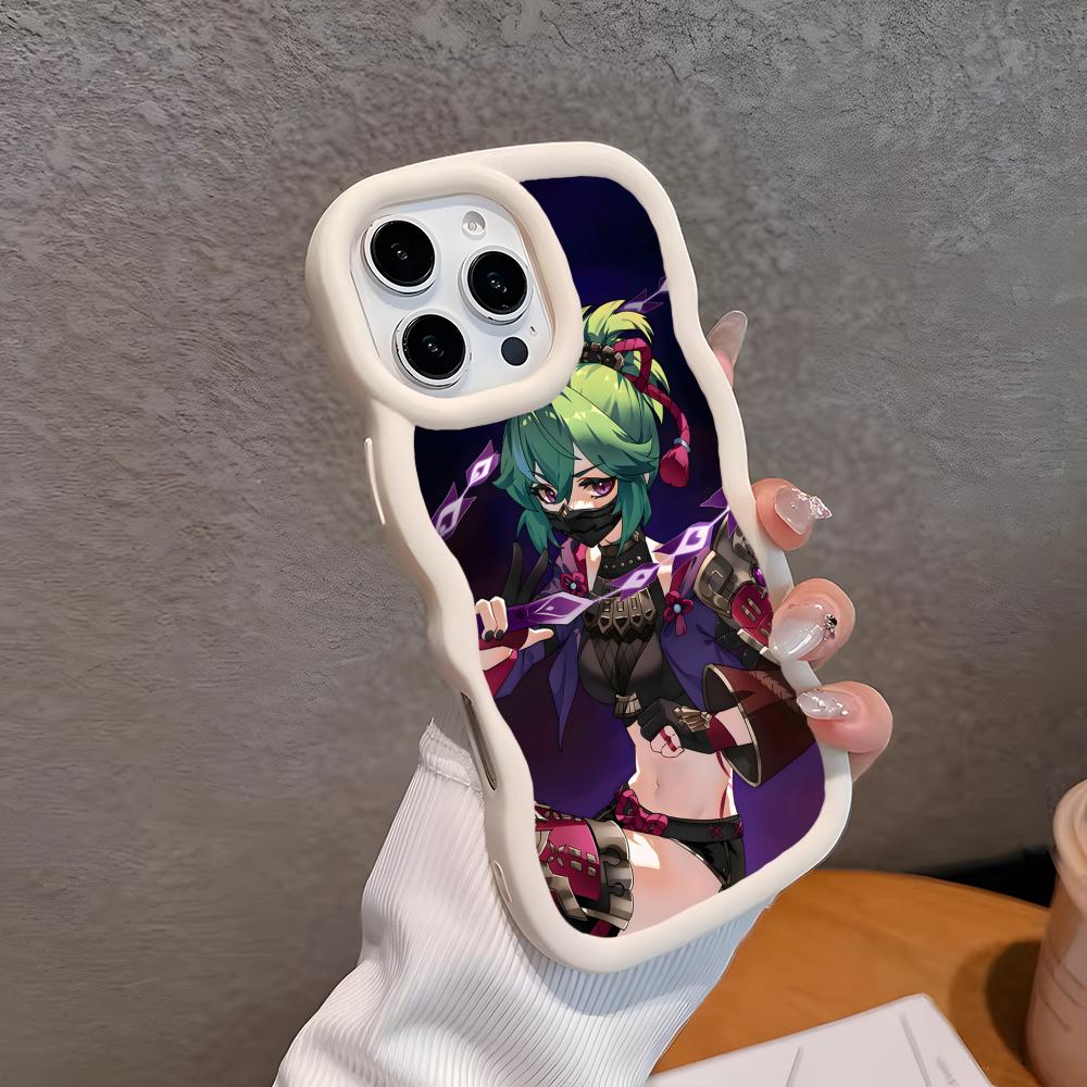 Game GI Kuki Shinobu Mobile Phone Case for iPhone 17 16 15 14 13 12 11 Air Pro Max Plus Wavy Edge TPU Colorful Cover Smartphone