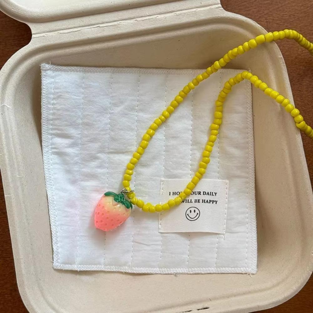 Apple Strawberry Lemon Bead Necklace Fresh Fruit Party Choker Fruits Pendant Necklace Women Girls