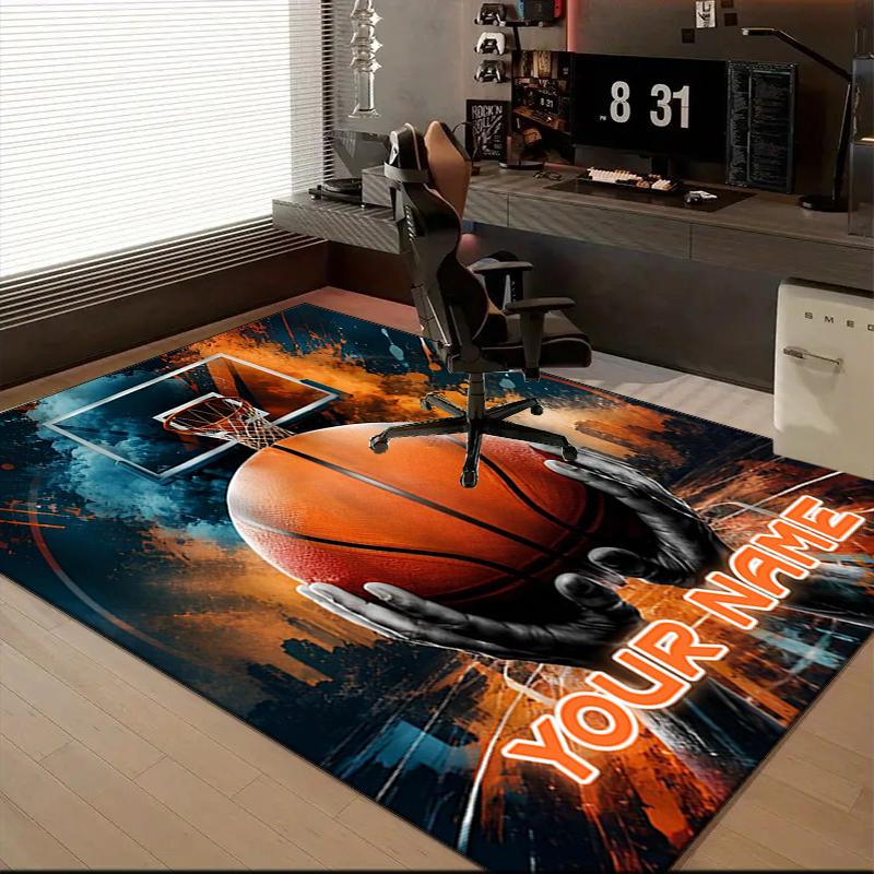 1PC Custom Name Basketball Dreams In Flames Theme Floor Mat Ideal for Living Room, Game Rooms, Office, Bedroom,Floor Mat Playful Design157