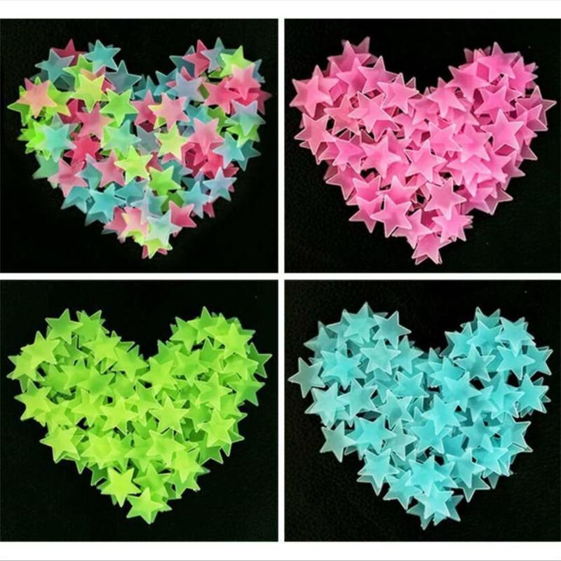 50pcs 3D Stars Glow In The Dark Wall Stickers Luminous Fluorescent Pvc Wall Art Decals For Kids Bedroom Ceiling Home Decoration