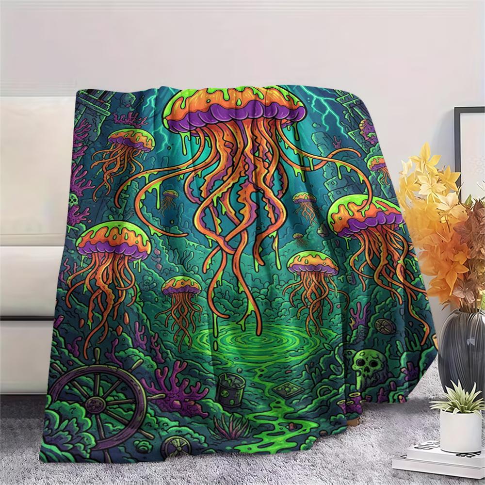 Fluorescent marine organisms Print Flannel Blanket,High quality Comfortable for All Seasons,Home Decor,Warmth and Comfort,Perfect for Christmas Gifts