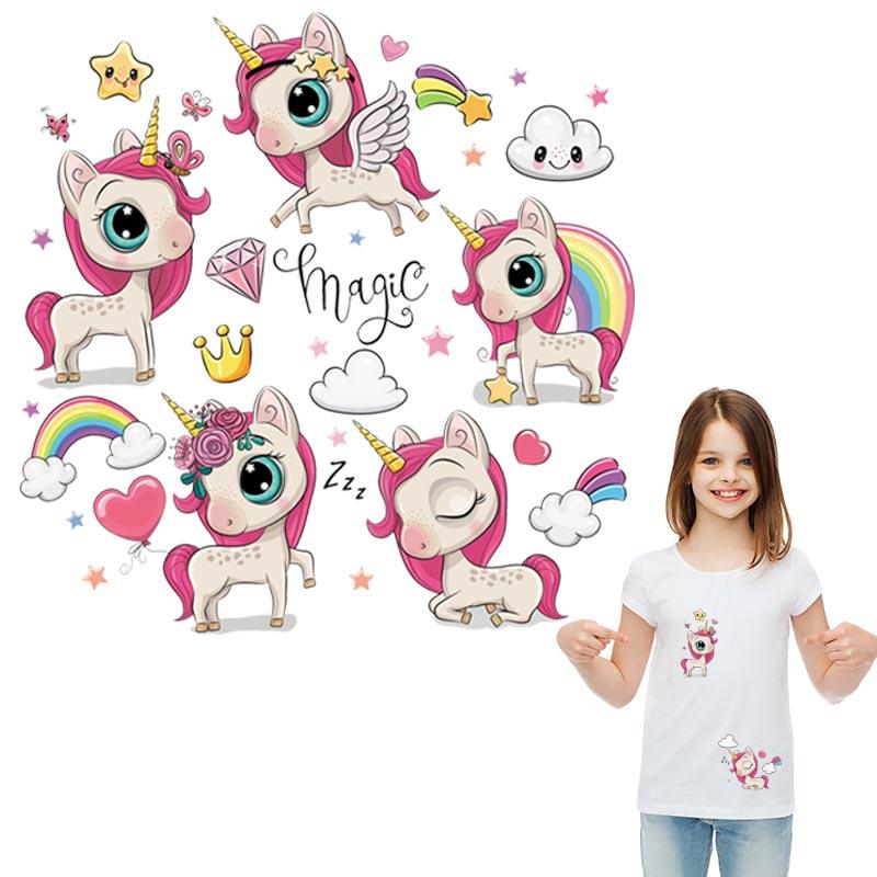 Нашивки на одежду, комплект с волшебным единорогом, модный аксессуар «сделай сам», наклейка в полоску, термопресс, аппликация, джинсовая нашивка, утюг на одежде