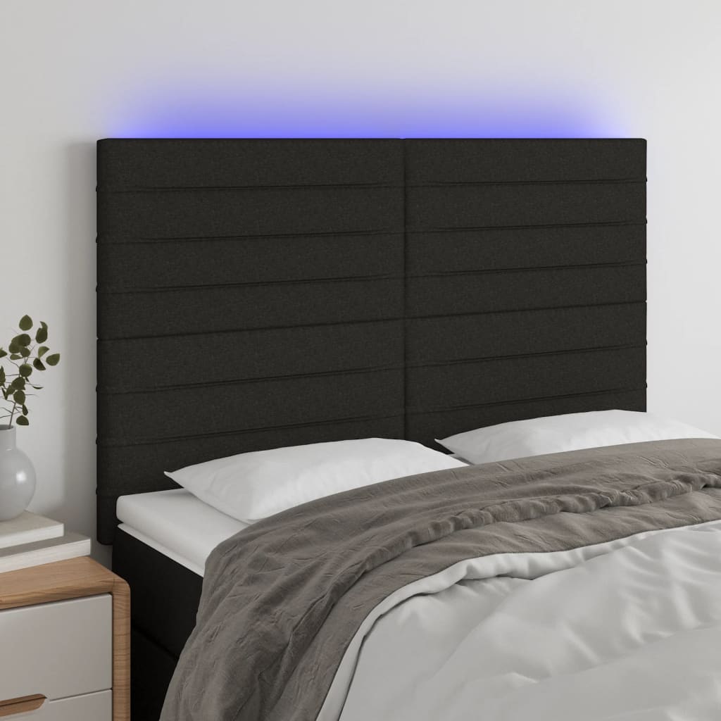 LED Headboard in Black 144 x 5 x 118 128 cm Fabric
