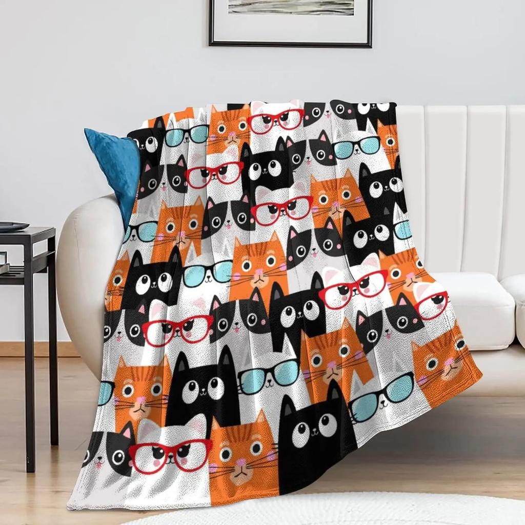 Cute Cat Kawaii Animal Design Flannel Throw Blanket Lightweight Warm Cozy Gifts for Kid and Adults Gift Suitable Couch Bed Chair