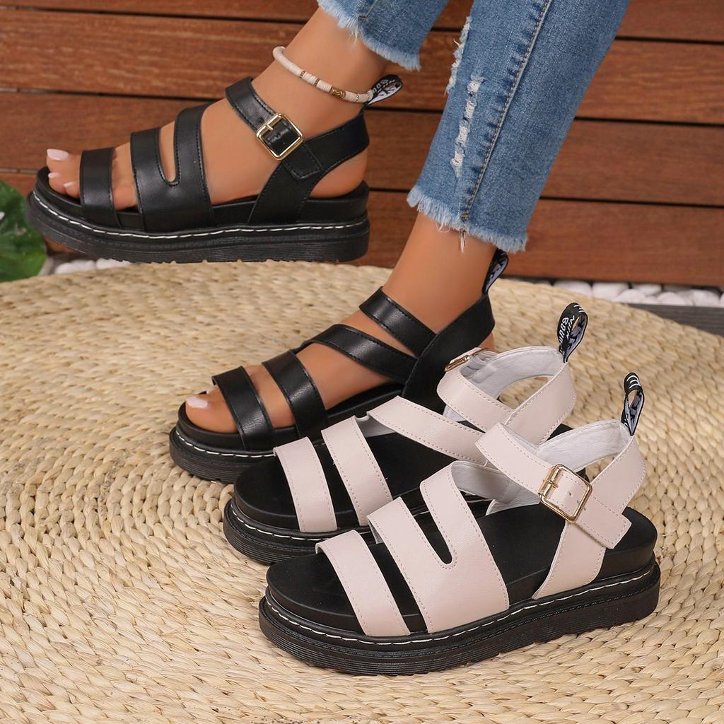 Women Sandals 2024 Spot Large Summer New Thick Sole Sandals Line Casual Roman Beach Sandals Cross Border Fashion Buckle Shoes