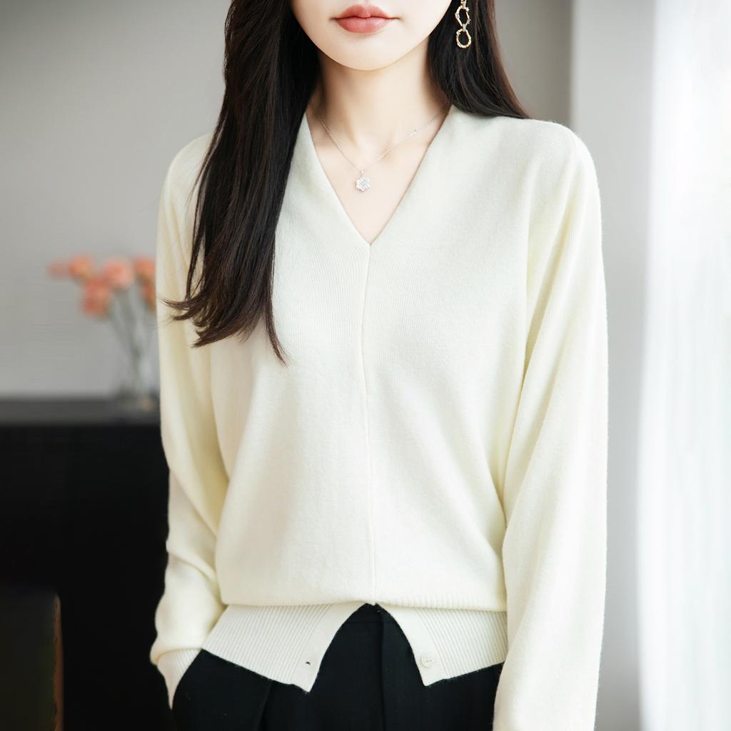 Women S Thick V Neck Long Sleeve Knit Sweater For Commute Wear