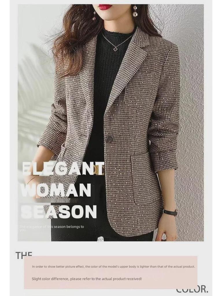 Women's Houndstooth Suit Jacket - 2024 Spring/Fall Casual Plaid Blazer for Middle-Aged Women
