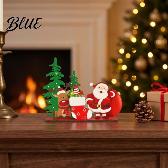 Easy Assembly Xmas Crafts Wooden Christmas Ornaments, Tabletop Decoration with Santa Claus Snowman Elk Window Display Props Designs for Home