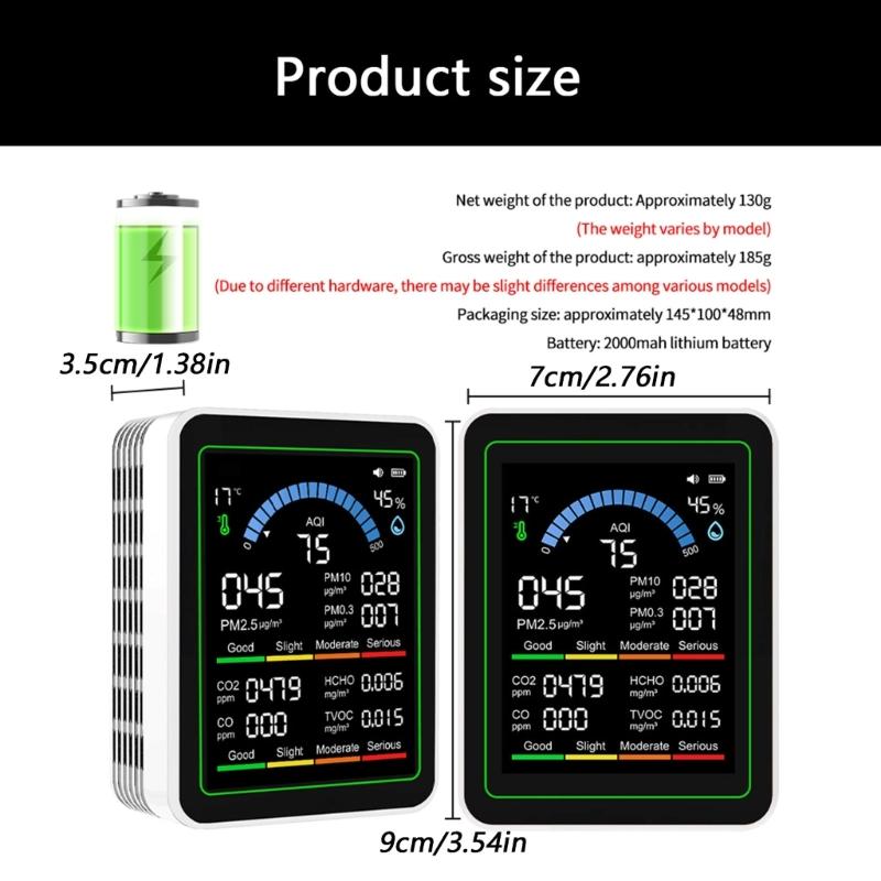 Мониторы качества воздуха, для помещений, обнаруживают PM2.5, CO2, PM10, PM1.0, Формальдегид, ЛОС, Температуру и Влажность, Тест качества воздуха
