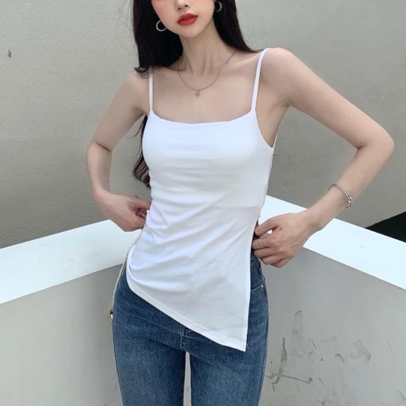 Summer New Style of Suspender Vest Knitted Women's Clothing Summer Design Irregular Slit Sexy Hot Girl's Outer Top