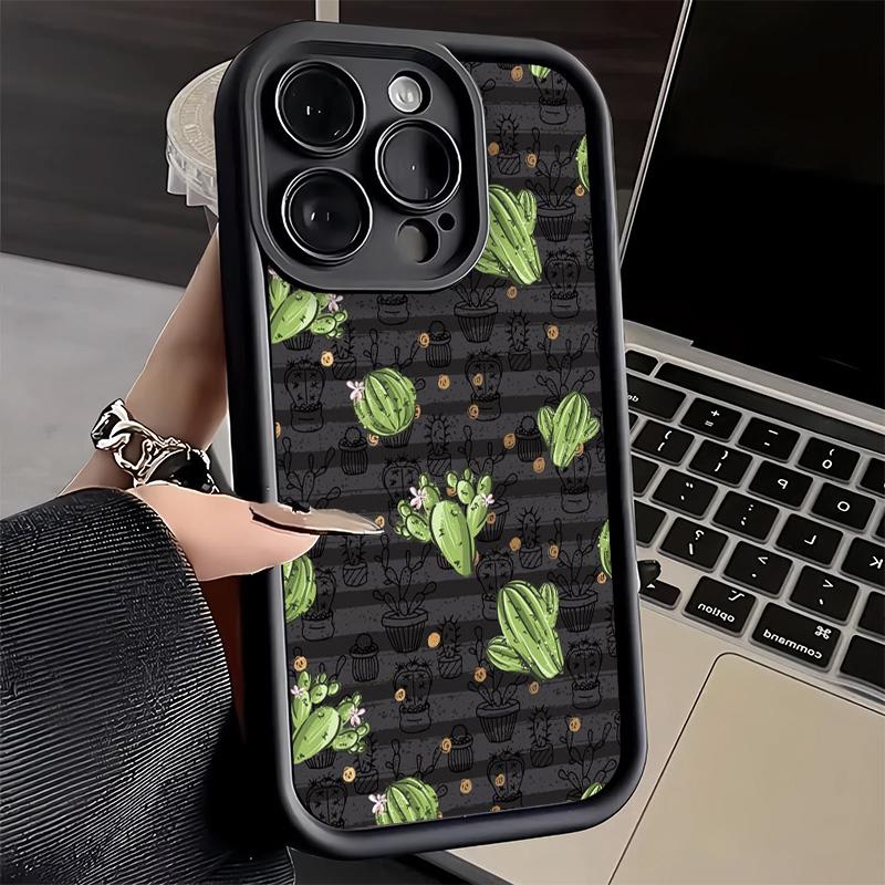 Чехол для телефона iPhone 17 Air 16E 15 16 Pro Max с рисунком кактуса 14 Plus 13 12 Mini Мягкий силиконовый чехол Fundas