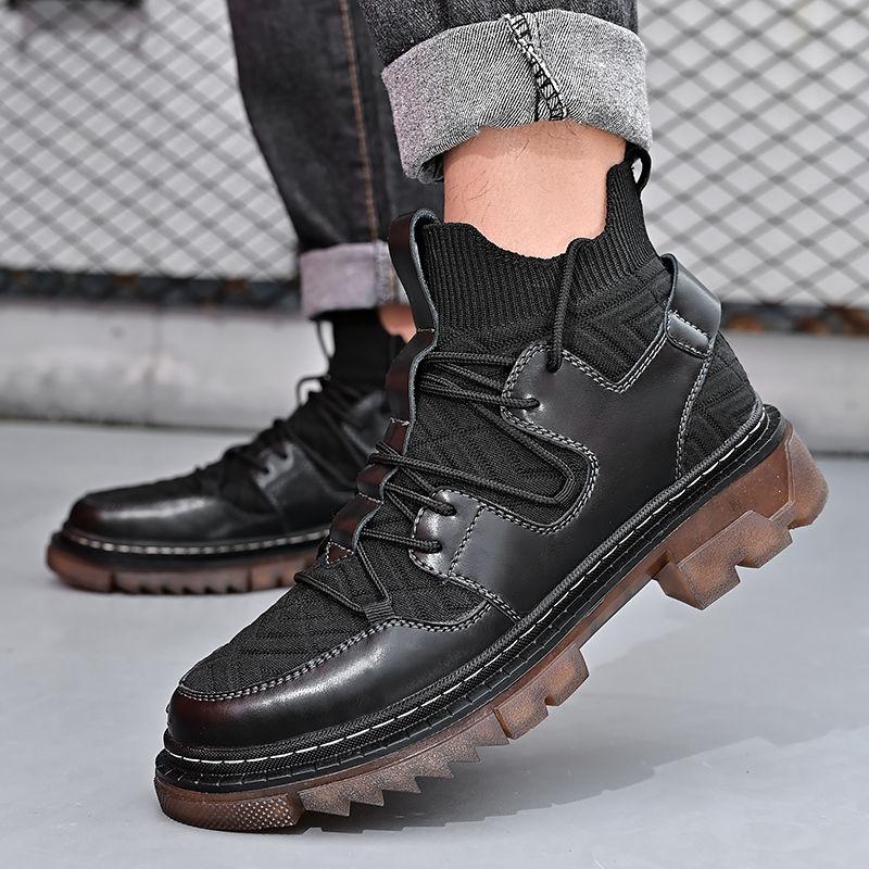 Кожаные вязаные ботинки martin, мужские мотоциклетные ботинки, одинарные ботинки