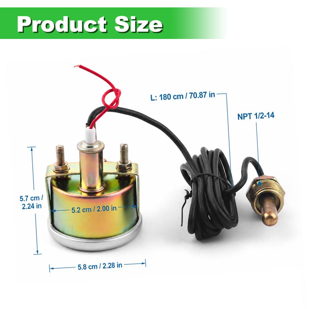 2" 52MM Mechanical 12V Water Temp Gauge 100-250℉/38-121℃ Water Temperature Gauge Car Meter With Sensor NPT 1/2-14