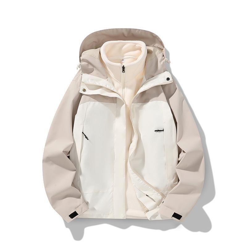 Куртка 3-в-1 с капюшоном для осени и зимы, съемная, утолщенная, теплая и ветрозащитная спортивная и повседневная парная куртка