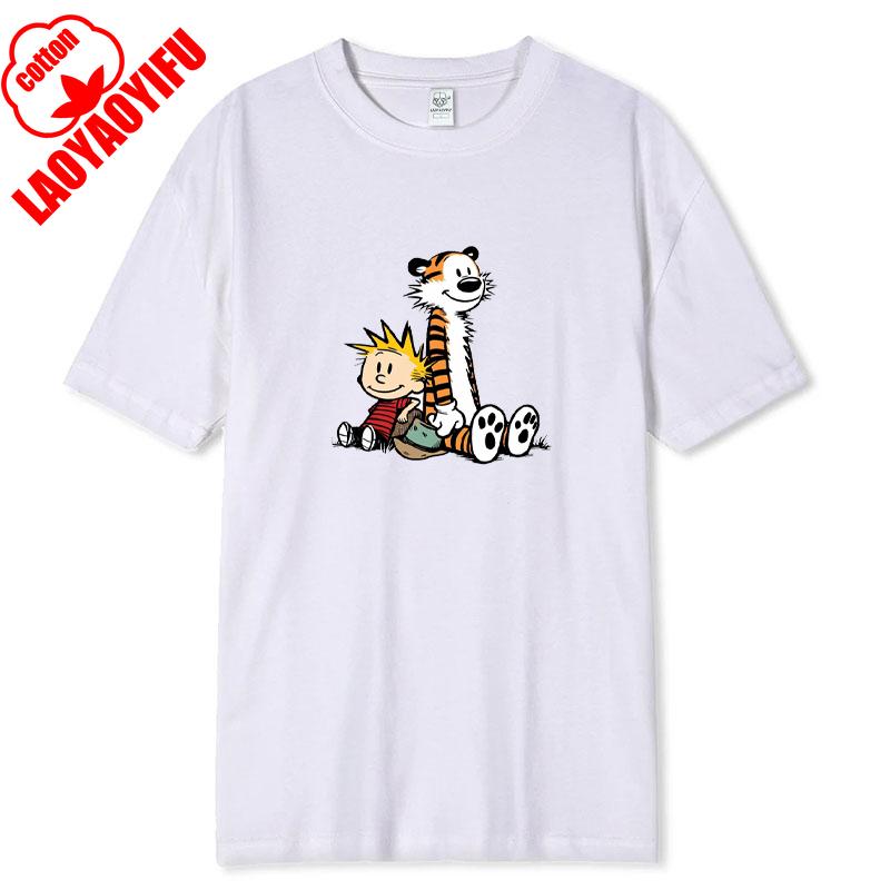 Vintage 90s Calvin Hobbes Tshirt Comic Strip Kawaii Friend Clothes Unisex Simple Casual Fashion Tees High Quality Cotton Tops