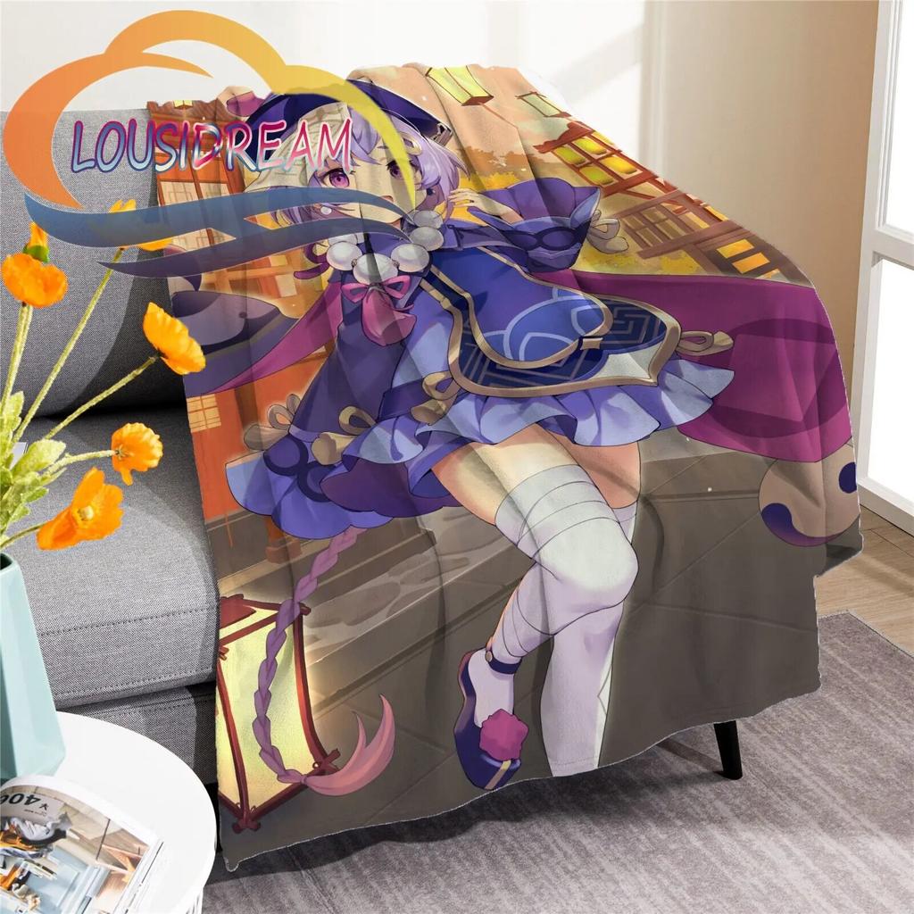 Adventure Game Genshin Impact Cartoon Flannel Blanket Cozy Bed  Lightweight Soft Throw  Sofa Quilt for All Seasons