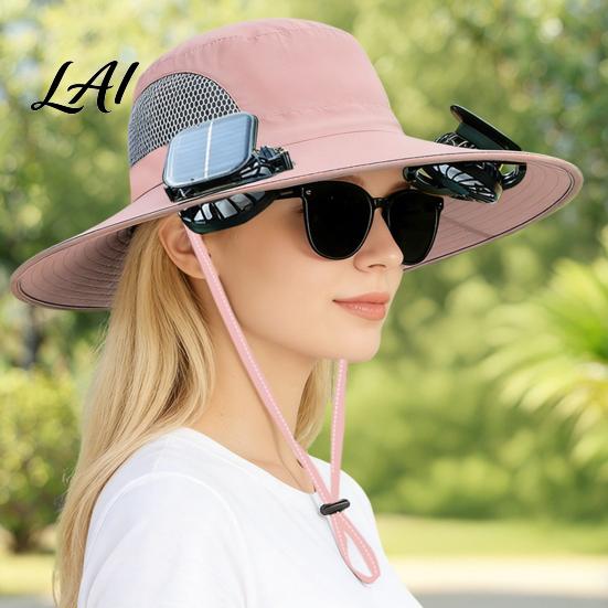 Solar Powered Sun Hat Fisherman Hat Outdoor with Dual Power USB Rechargeable Camping With Fan Fan Wide Brim Protection for Fishing Hiking Gardening