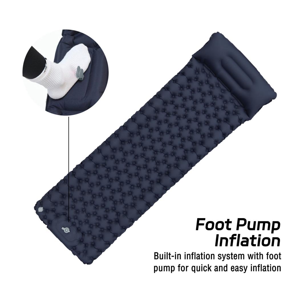 Self Inflate Backpacking Air Pad Lightweight Sleeping Mat with Built In Foot Pump LT29 Navy Blue