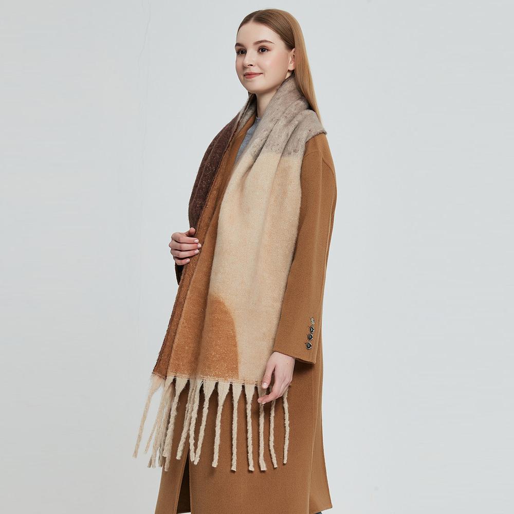 Женский толстый платок, осенне-зимний теплый шарф с кисточками и геометрическим рисунком