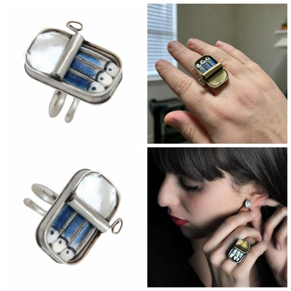 Unique Sardines Finger Ring Gold Silver Fun Rings Fashionable Sardine Can Rings Women Men