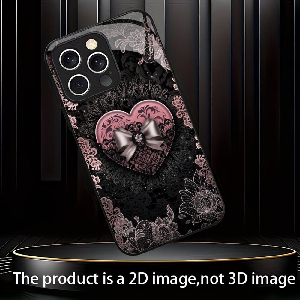 Black Lace with Pink Heart phone case mobile phones for iphone 17 pro max cover Glass for iPhone 17 16 15 14 13 12 11pm Pro Plus