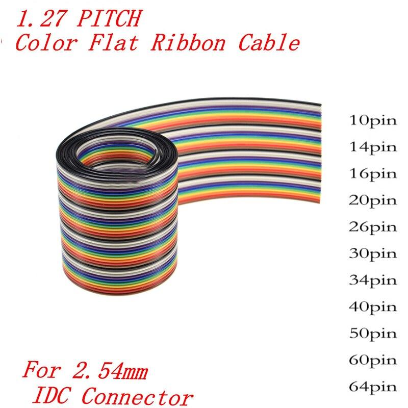 Cable Plano Tipo Cinta Idc FC, 1m De Ancho, 8-50 Pines, Color Arcoíris, 1,27mm, Conector FC IDC 2,54mm