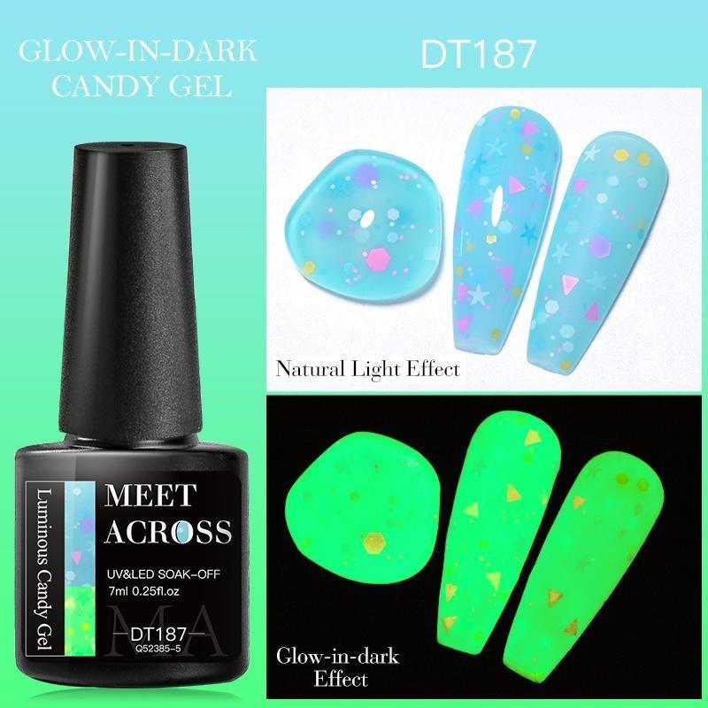 MEET ACROSS 7ml Glow-in-dark Candy Gel Nail Polish Soak Off Luminous Neon UV Led Gel Varnish DIY Manicure For Nails Design