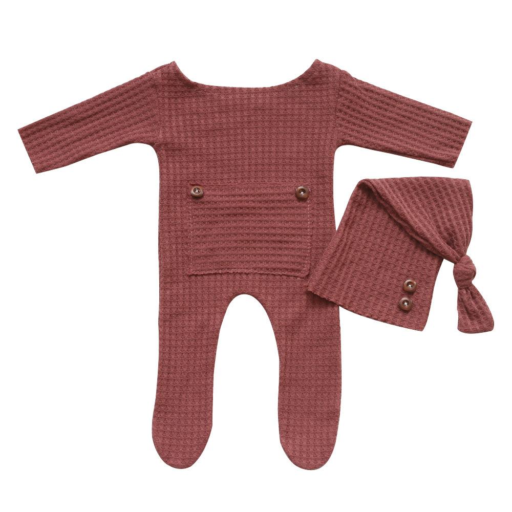 Одежда для новорожденных, Мягкий вязаный комбинезон с шапкой с длинным хвостом в гусиную лапку, Интересный и красивый