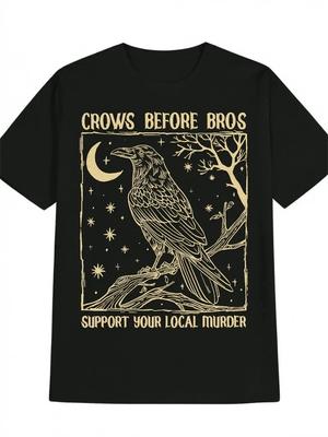 Men'S Casual Crew Neck T-Shirt with "Crows Before Bros" Graphic Print – Black Sh
