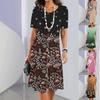 Летнее женское круглое шея с коротким рукавом и принтом, модное свободное платье миди