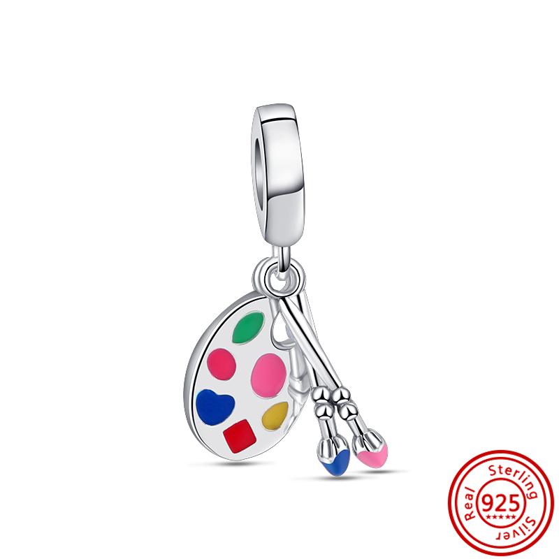 925 Copper Love Dreams Palette Crayon Music Guitar Piano Sports Pendant Beads Fit Original Pantaro Charms Bracelet DIY Zircon