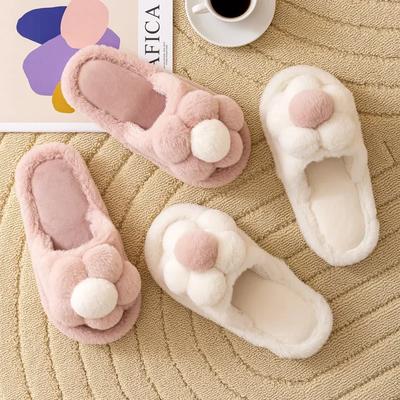 Женские модные пушистые домашние тапочки, зимние открытые носки, мягкие, на плоской подошве, женские удобные домашние нескользящие теплые пушистые хлопковые туфли