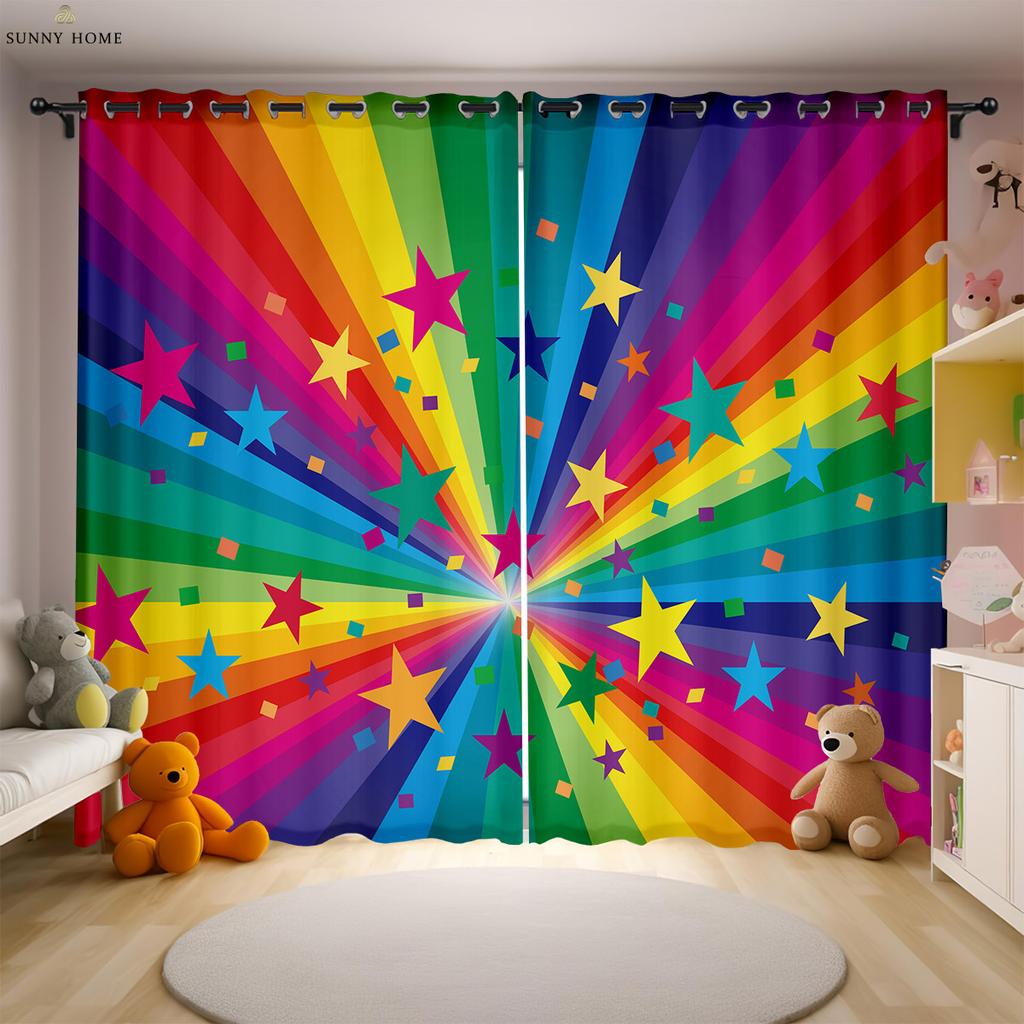 Милые занавески с принтом в виде звезд и облаков для украшения окон в комнате для девочек, легко стирать и ухаживать, 2 шт.