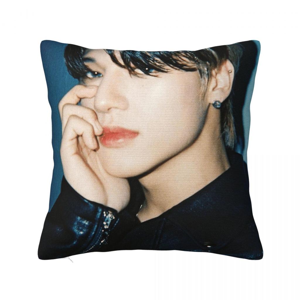 Wooyoung Ateez Kpop Style Band Pillowcase Double-Sided Printing Cushion Cover Decorations Throw Pillow Case Cover Home Zipper 40*40Cm