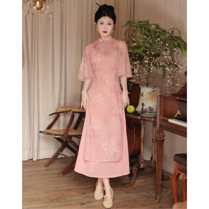 Орхидеево-зеленое летнее ципао 2025: Ао Дай в китайском стиле для молодой девушки на проводы в колледж