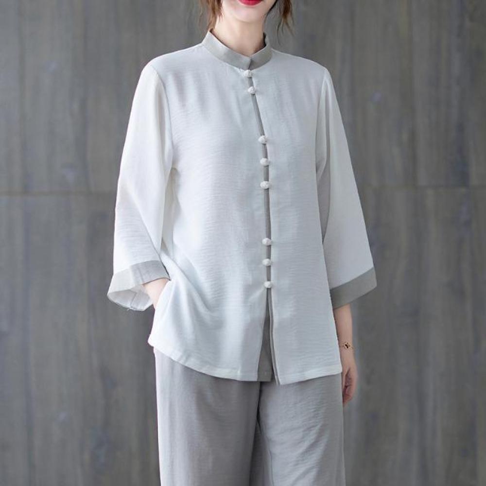 Chinese Style Tai Chi Suit For Men And Women, Two-piece Martial Arts Performance Mid-sleeve Training Suit