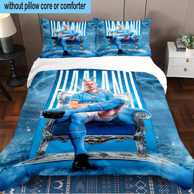 Haaland Football Player 3PCS Bedding Set 2D Printing (Includes 1 Duvet Cover + 2 Pillowcases Coreless), Bedroom decor,Fan gift