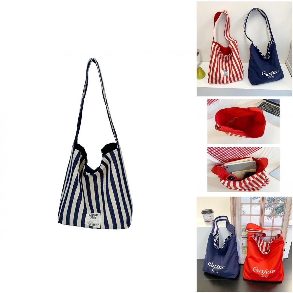 Canvas Tote Bag For Women With Stylish Stripes And Two Sided Design For Daily Use