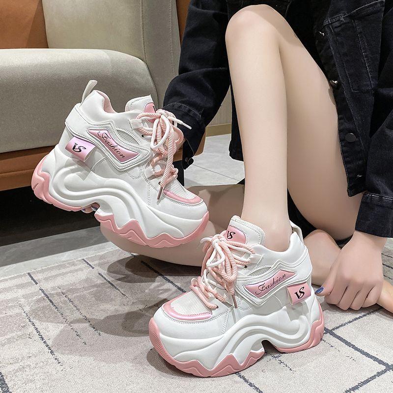 Women High Platform Leather Sneakers New Shoes 10CM Thick Sole Casual Shoes Chunky Dad Sports Sneakers
