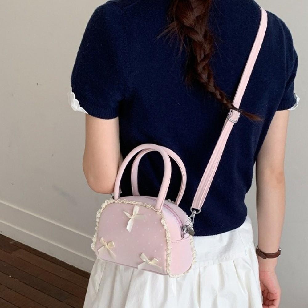 Top Handle Polka Dot Handbag Ruffles Shoulder Bag Sweet Leather Crossbody Bag Shopping