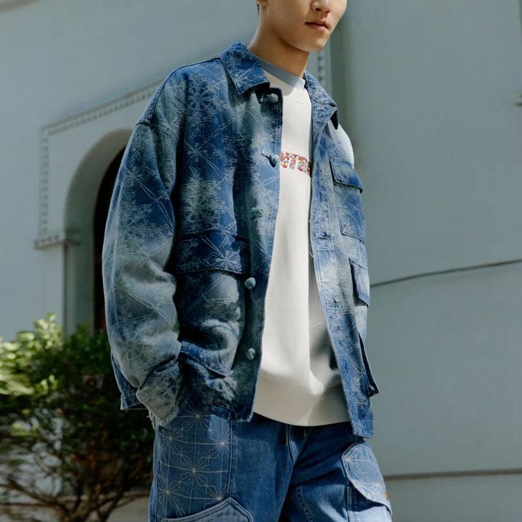 Li Ning Loose Wash Long Sleeve Denim Jacket Unisex Jacket Blue AJDR497-4