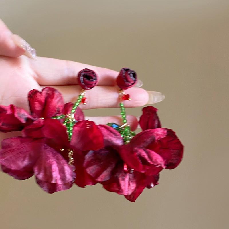 Серьги с кисточками в виде цветов из шифона "Серебряная игла", Милый стиль Мори, Дофаминовый тренд, Универсальные женские серьги