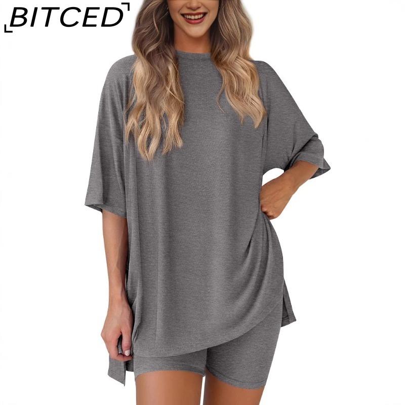 BITCED Повседневный комплект из двух предметов свободного кроя с короткими рукавами, в нескольких однотонных цветах