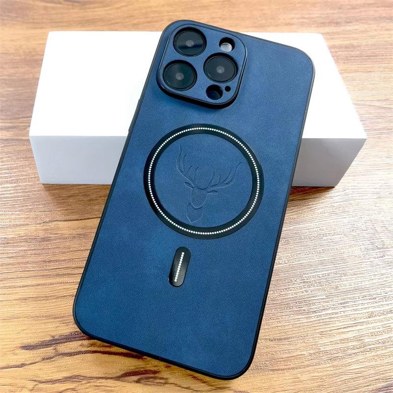 Luxury PU Leather Deer Case For iPhone 15 14 13 12 11 Pro Max 15Pro 14Pro 13Pro ProMax For Magsafe Wireless Charge Full Cover On